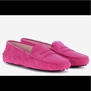 TOD'S Gommino Pink Suede Leather Moccasins size 4.5